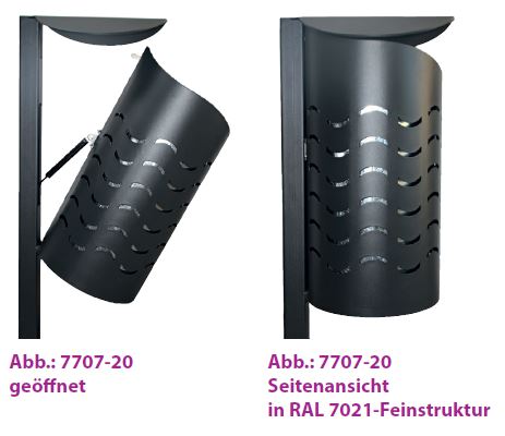 Produktbild Renner Stand Abfallbehälter 60L Modell WAVE RAL7021 zum Einbetonieren bild 4