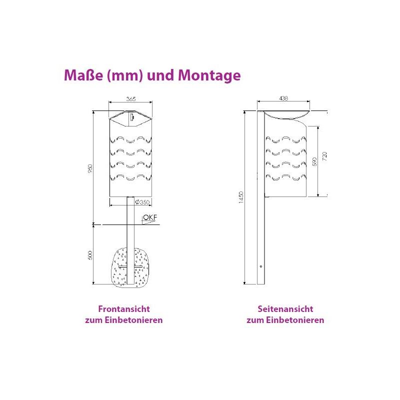 Produktbild Renner Stand Abfallbehälter 60L Modell WAVE RAL7021 zum Aufschrauben bild 2