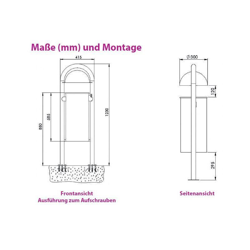 Produktbild Renner Stand Abfallbehälter 40L Feuerverzinkt ohne Ascher zum Aufschrauben bild 2