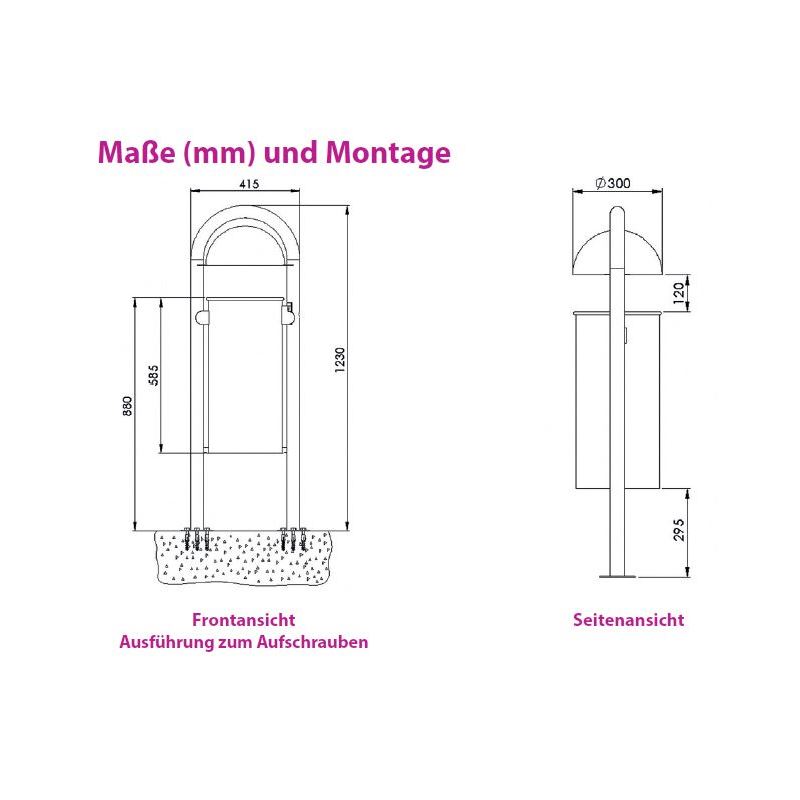 Produktbild Renner Stand Abfallbehälter 40L Feuerverzinkt ohne Ascher zum Aufschrauben bild 2
