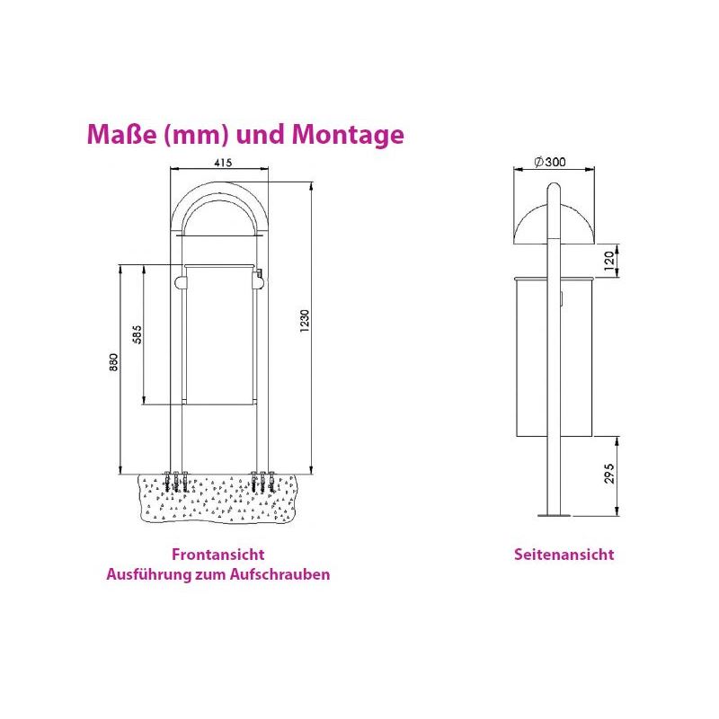 Produktbild Renner Stand Abfallbehälter 40L RAL6005 ohne Ascher zum Aufschrauben bild 2
