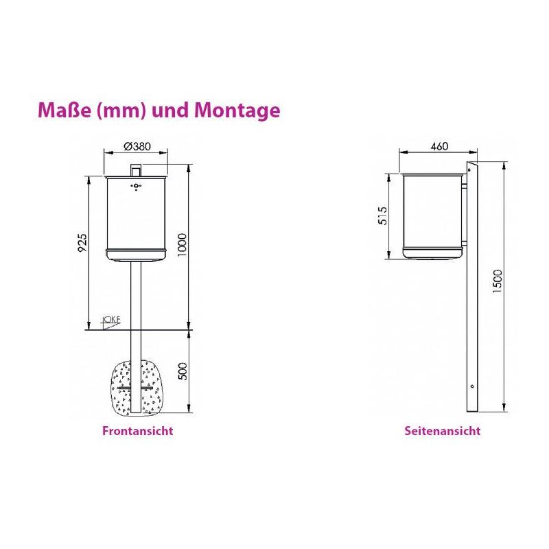 Produktbild Renner Abfallbehälter Serie EP 46,5L mit Ascher RAL5013 zum Einbetonieren bild 2
