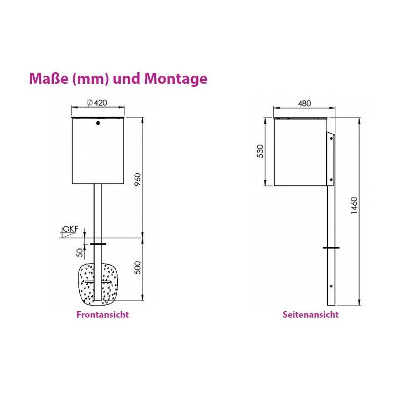 Produktbild Renner Stand Abfallbehälter 50L RAL6005 zum Einbetonieren bild 2