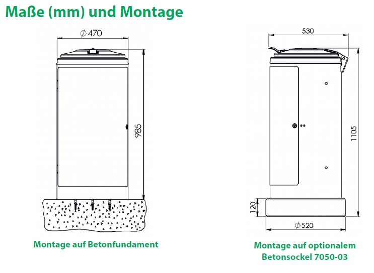 Produktbild Renner Rastplatz Abfallsammler 120L RAL6005 abschließbar zum Aufschrauben bild 2