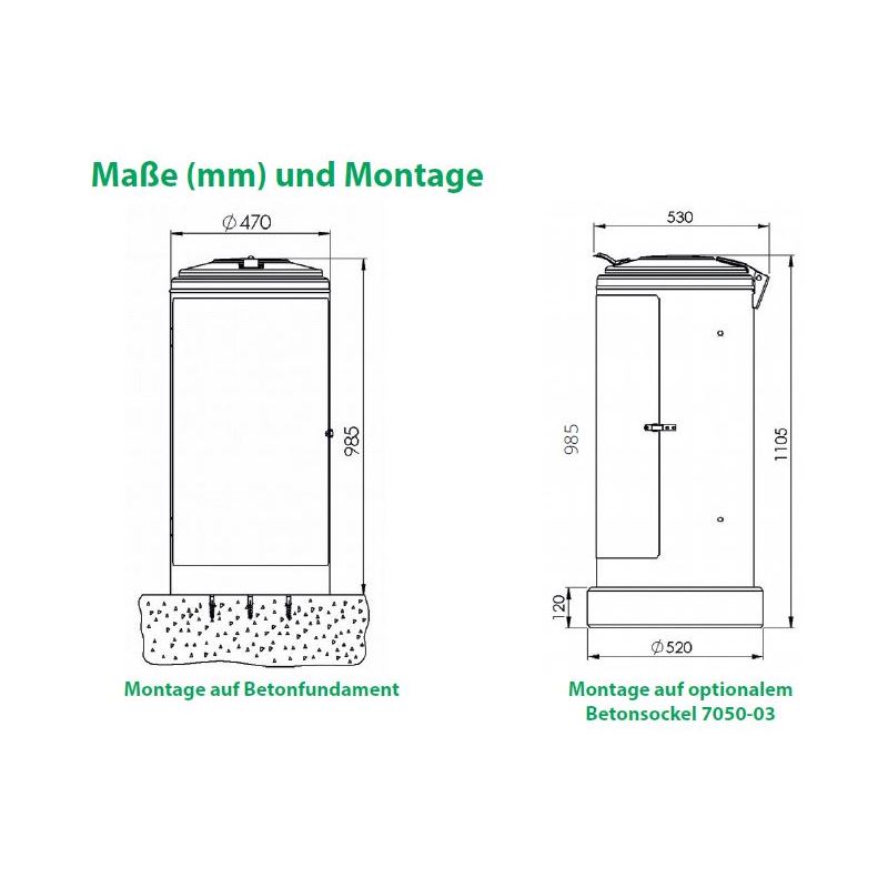 Produktbild Renner Rastplatz Abfallsammler 120L RAL6005 abschließbar zum Aufschrauben bild 3