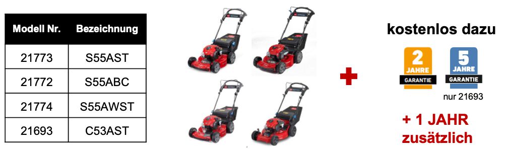 Trade-up-to-Toro Modelle 21772, 21773, 21774, 21693