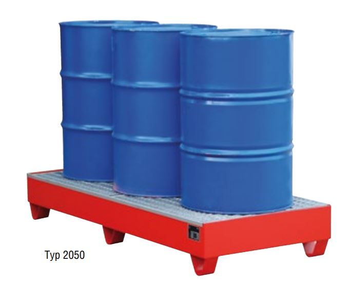 Produktbild Bauer Auffangwanne Typ 2050 orange mit Gitterrost Lagerung von max. 3x 200l Fässer