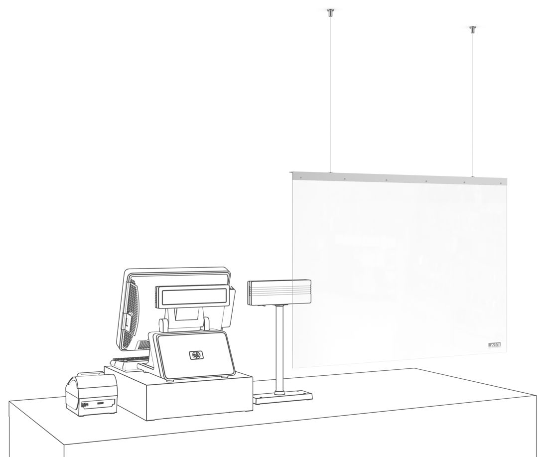 Produktbild WSM Desk Protect Roof Thekenschutz Spuckschutz zur Deckenabhängung 1200 x 700 mm Beispiel bild 2