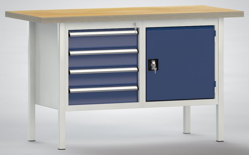 Produktbild KLW Ergo Standard Werkbank 1 Flügeltür 4 Schubladen 1500 x 700 x 900 mm