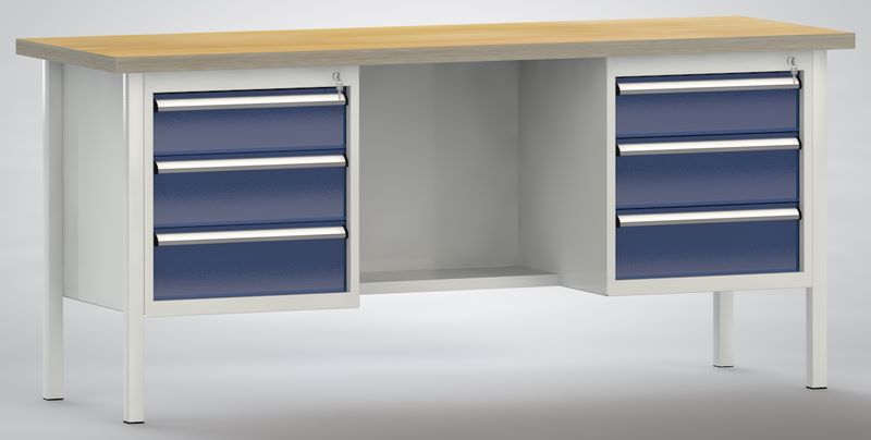 Produktbild KLW Ergo Standard Werkbank mit 6 schmalen Schubladen 2000 x 700 x 900 mm