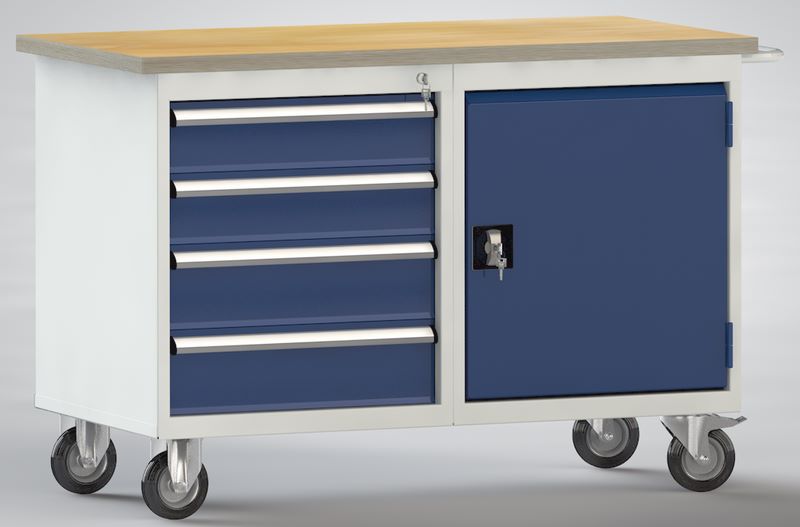 Produktbild KLW Fahrbare Werkbank mit Schubladen und Flügeltür 1200 x 700 x 840 mm