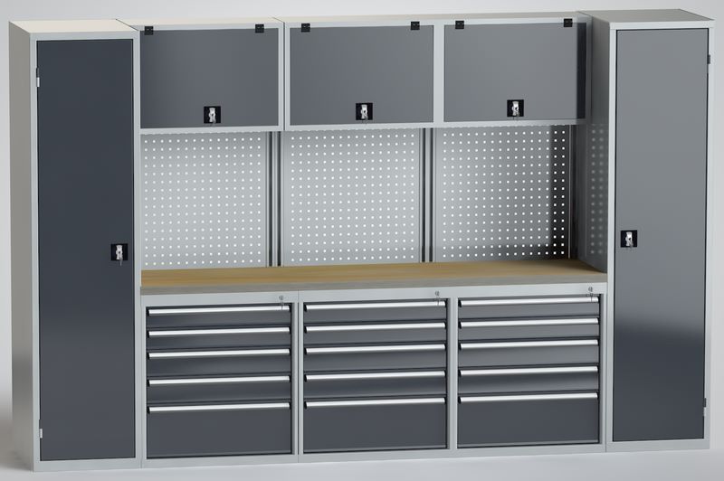 Produktbild KLW Schrankwandanlage zur Wandmontage lichtgrau 2000 x 3175 x 630 mm