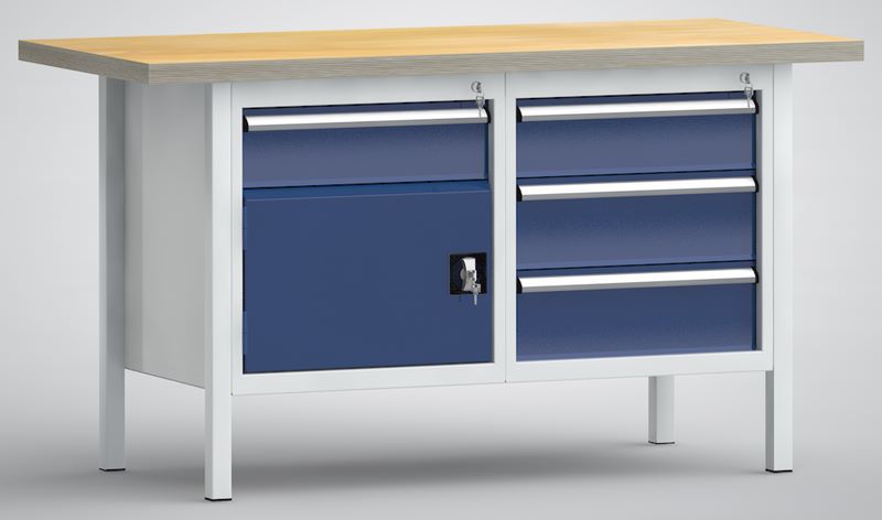 Produktbild KLW Standard Werkbank große Flügeltür 4 Schubladen 1500 x 700 x 840 mm