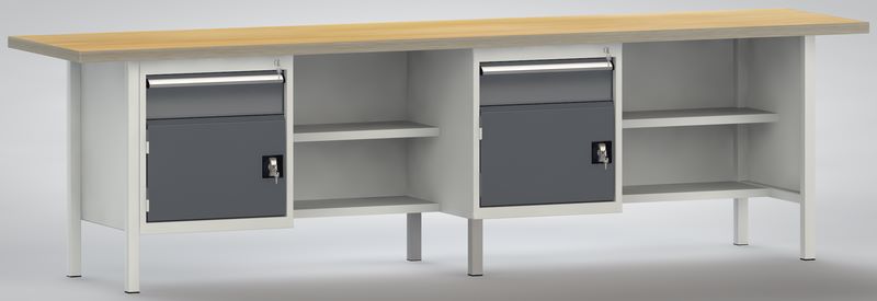 Produktbild KLW Standard Werkbank mit Rückwand 2 Plätze 3000 x 700 x 840 mm