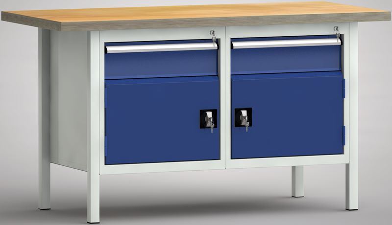 Produktbild KLW Kastenwerkbank 1500 x 700 x 840 mm 2 Flügeltüren 2 Schubladen