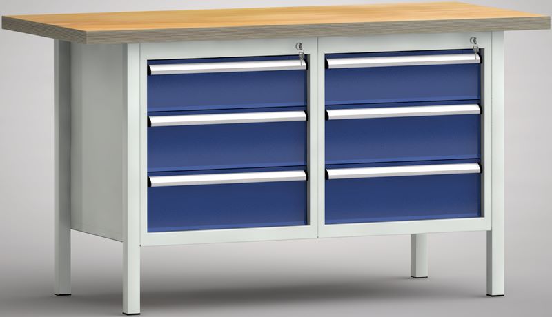 Produktbild KLW Kastenwerkbank 1500 x 700 x 840 mm mit 6 Schubladen