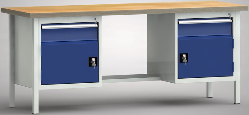 Produktbild KLW Kombiwerkbank 2000 x 700 x 840 mm 2 Flügeltüren 2 Schubladen