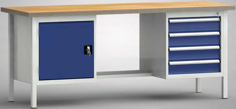 Produktbild KLW Kombiwerkbank 2000 x 700 x 840 mm 1 Flügeltür 4 Schubladen