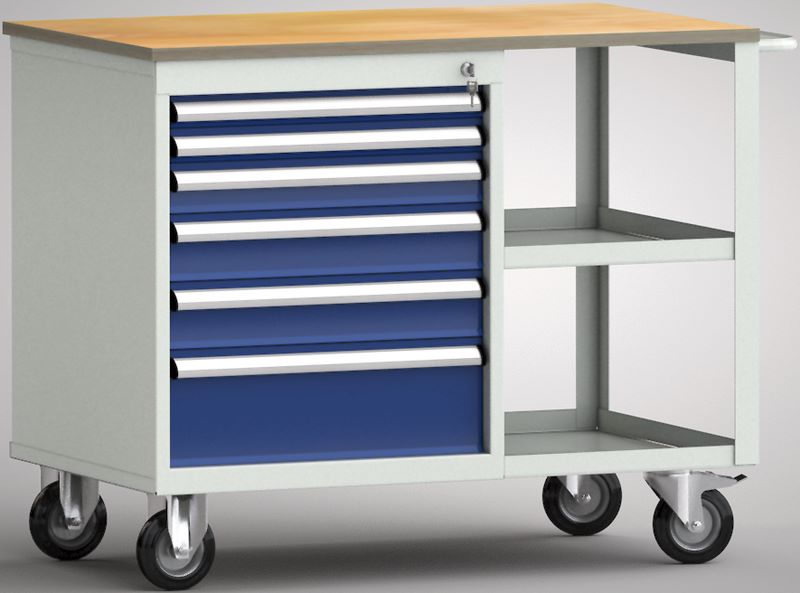 Produktbild KLW Fahrbare-Werkbank 1000 x 620 x 830 mm 2 Lenkrollen mit Feststeller 2 Bockrollen