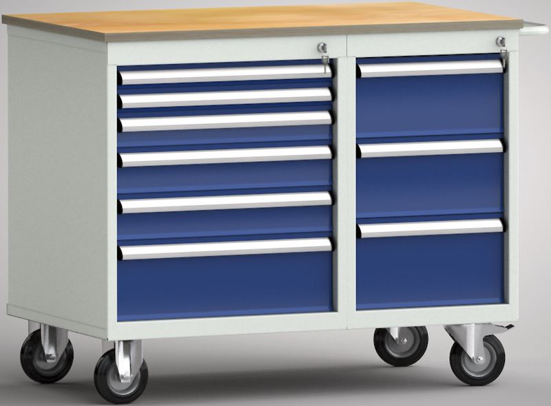 Produktbild KLW Standard-Werkbank 1000 x 620 x 830 mm 2 Lenkrollen Feststeller 2 Bockrollen