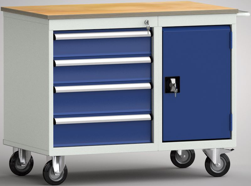 Produktbild KLW Standard-Werkbank 1000 x 620 x 830 mm 1 Flügeltür 4 Schubladen