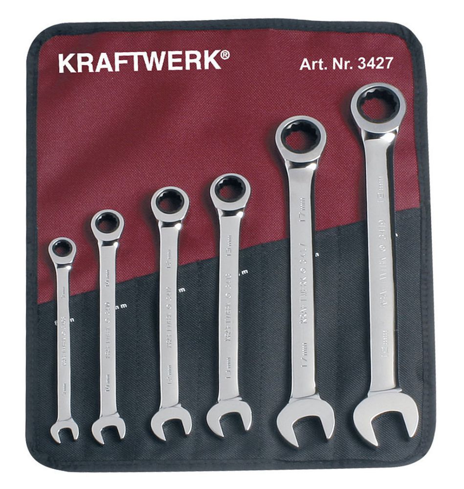 Produktbild KRAFTWERK Gabelring Ratschenschlüssel Satz 6 Teile Rolltasche