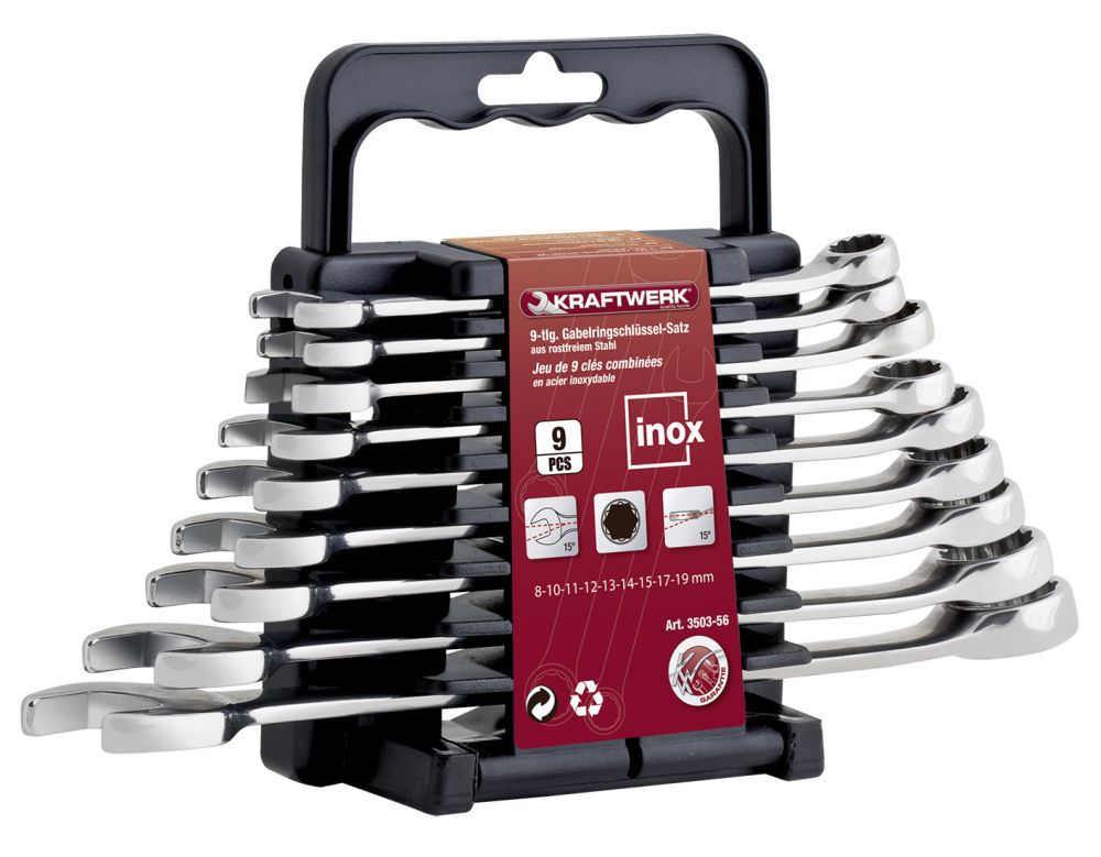 Produktbild KRAFTWERK Gabelringschlüsselsatz 8-19 9 Teile rostfrei