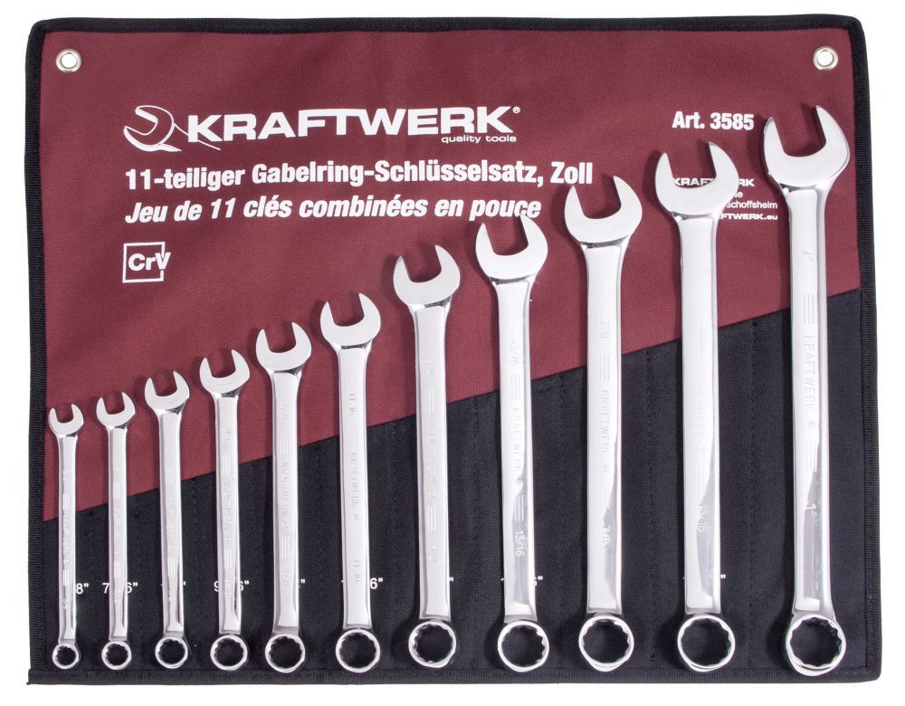 Produktbild KRAFTWERK Gabelringschlüsselsatz 1/4"-1" 13 Teile in Rolltasche