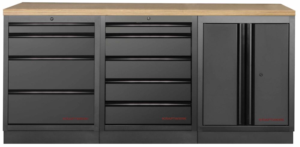 Produktbild Kraftwerk MOBILIO Black Werkzeug Schubladenschrank 3er Kombi Buche