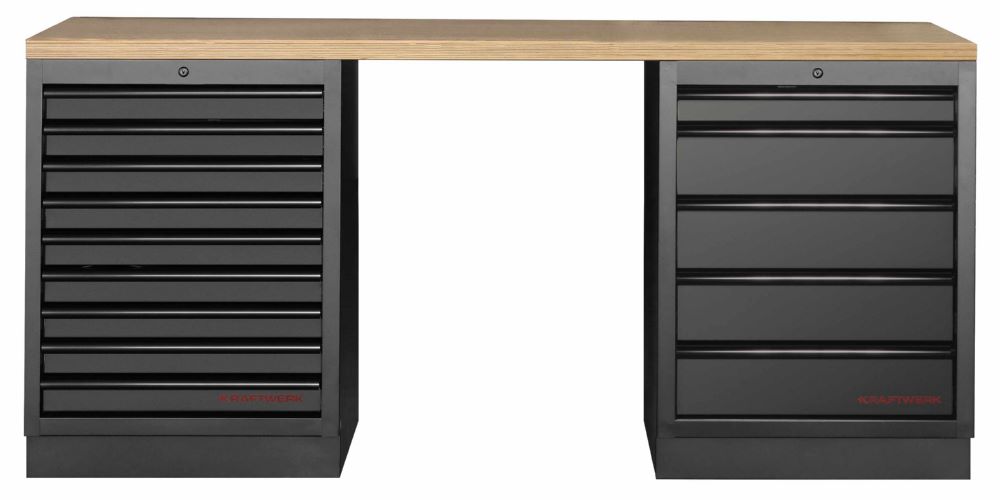 Produktbild Kraftwerk MOBILIO Black 2er Werkstattschrank Kombi Arbeitsplatte Buche