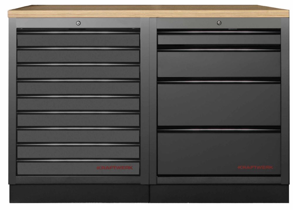 Produktbild Kraftwerk MOBILIO Black 2er Werkstattschrank Platte mit Buche