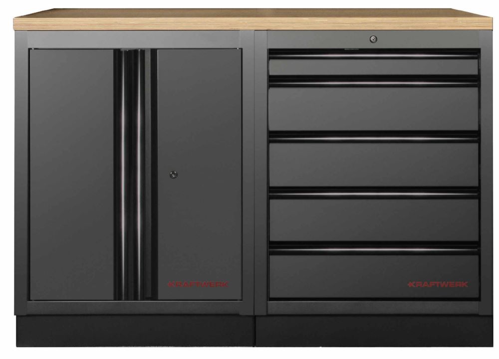 Produktbild Kraftwerk MOBILIO Black 2er Werkstattschrank Platte aus Buche