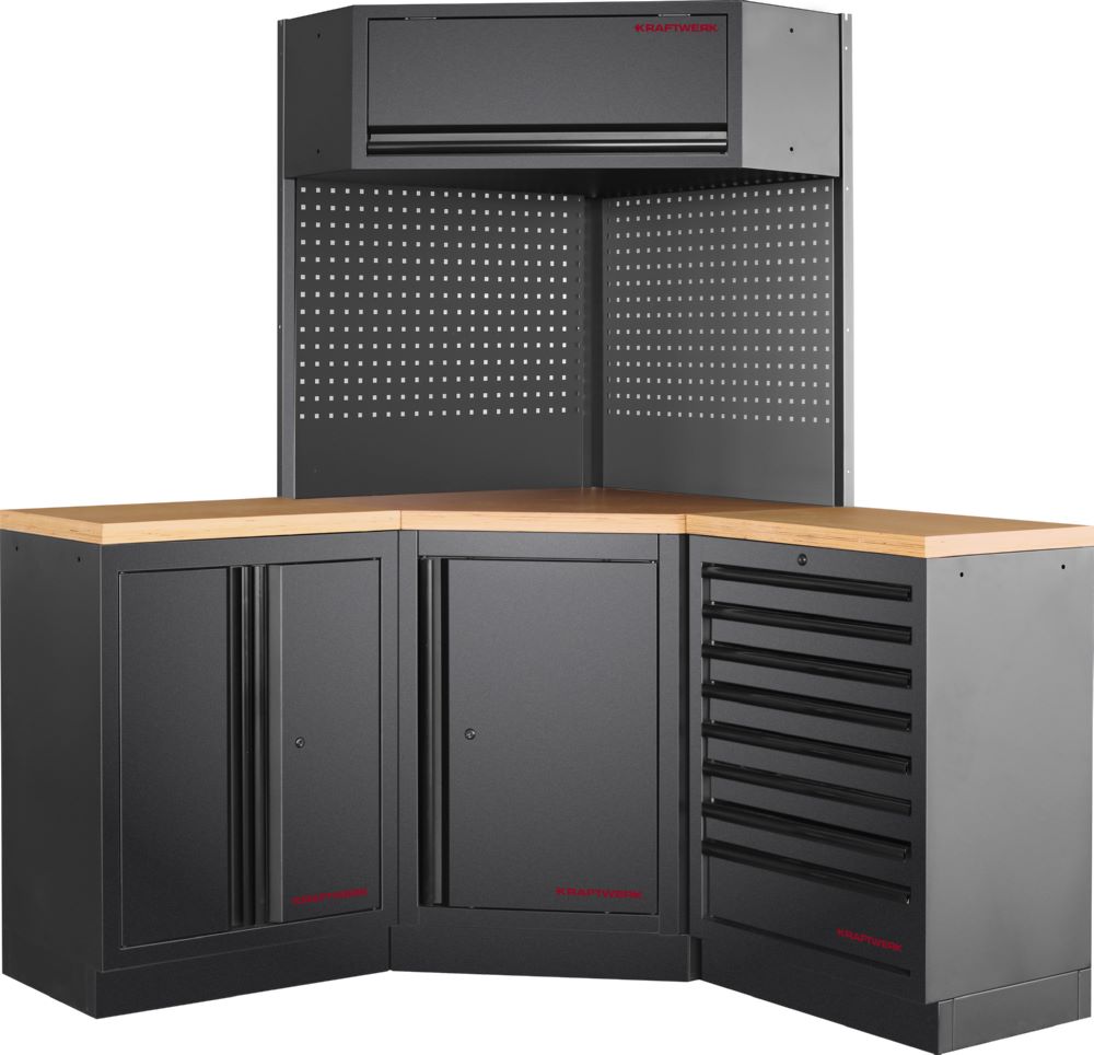 Produktbild Kraftwerk MOBILIO Black 3er Werkstattschrank Eckelement Platte aus Buche