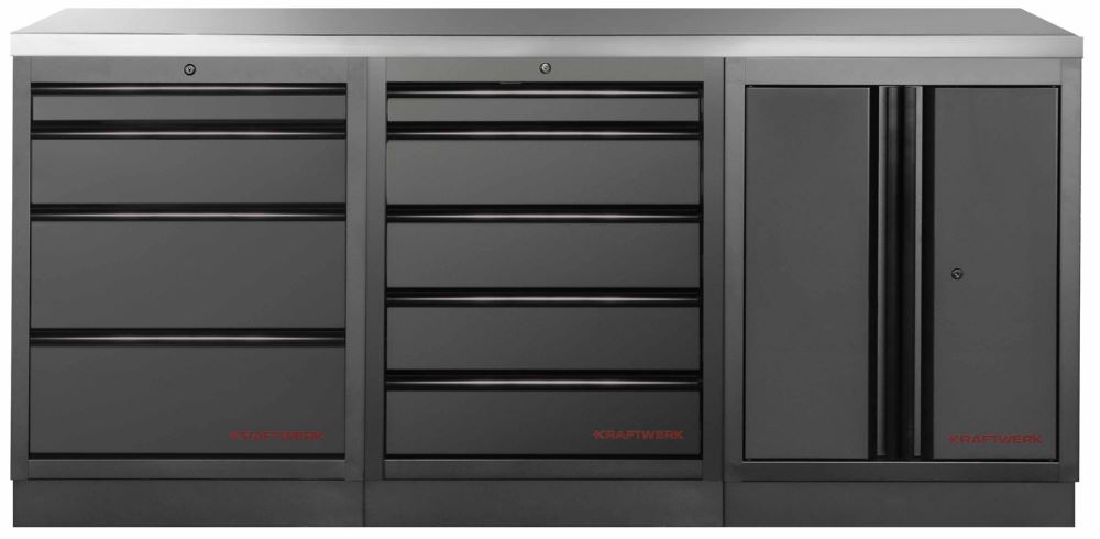 Produktbild Kraftwerk MOBILIO Black Werkstatt Schubladenschrank 3er Kombi Edelstahl 430