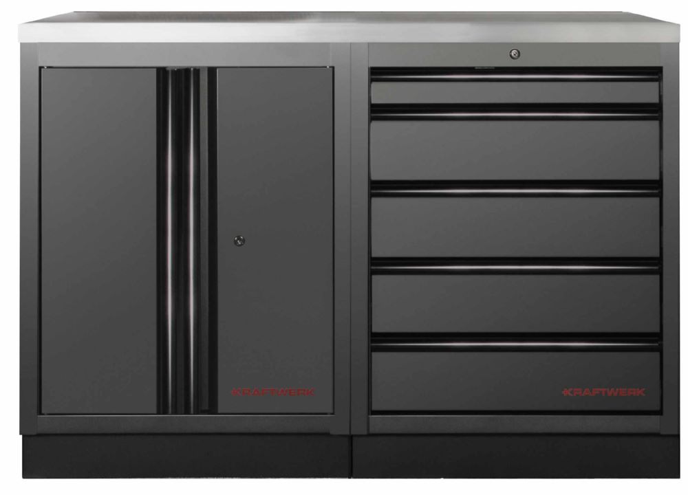 Produktbild Kraftwerk MOBILIO Black 2er Werkstattschrank Platte aus Edelstahl 430