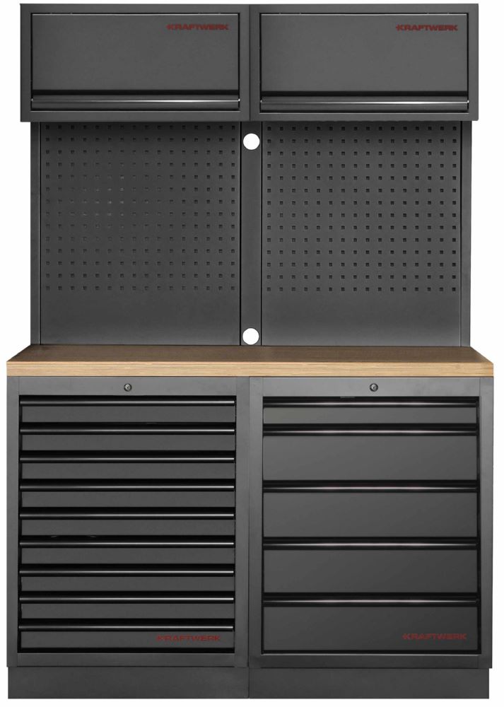 Produktbild Kraftwerk MOBILIO Black 2er Werkstattschrank mit Lochwand aus Buche