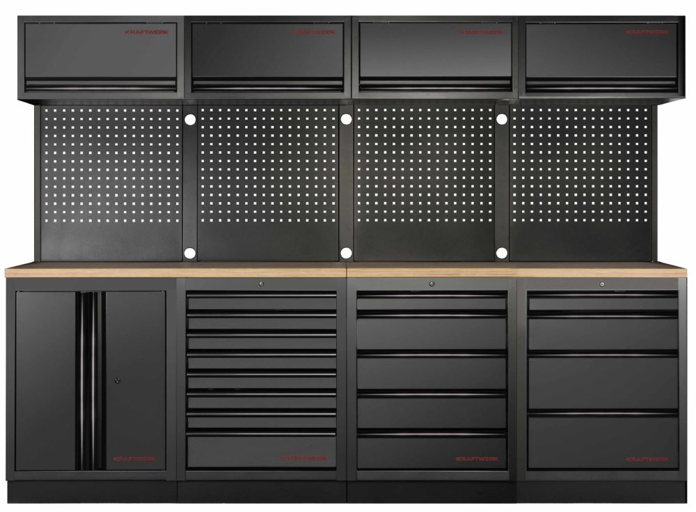 Produktbild Kraftwerk MOBILIO Black 4er Werkstattsystem Arbeitsplatte aus Buche