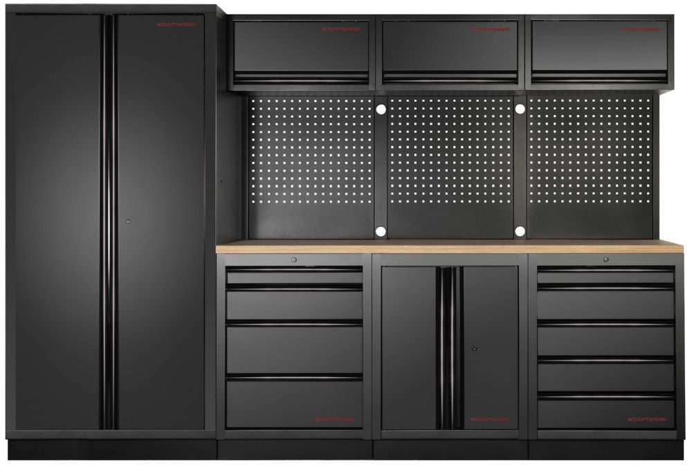 Produktbild Kraftwerk MOBILIO Black Werkstattschrank Kombi mit Lochwand Buche Multiplex