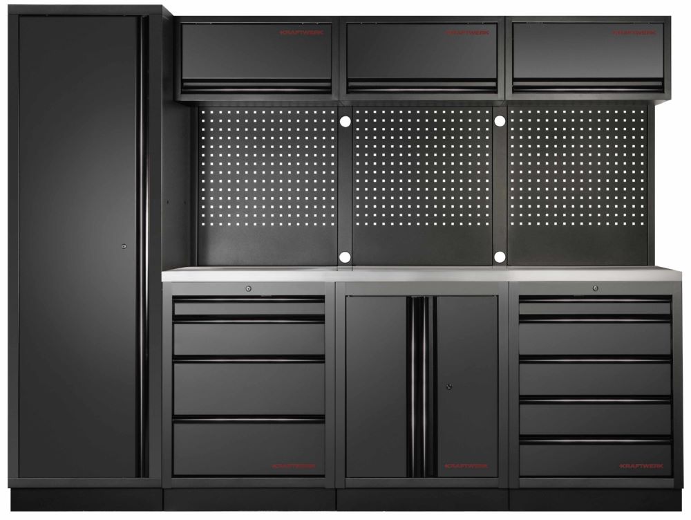 Produktbild Kraftwerk MOBILIO Black 4er Kombi mit Lochwand Schrankwand Werkzeugwand