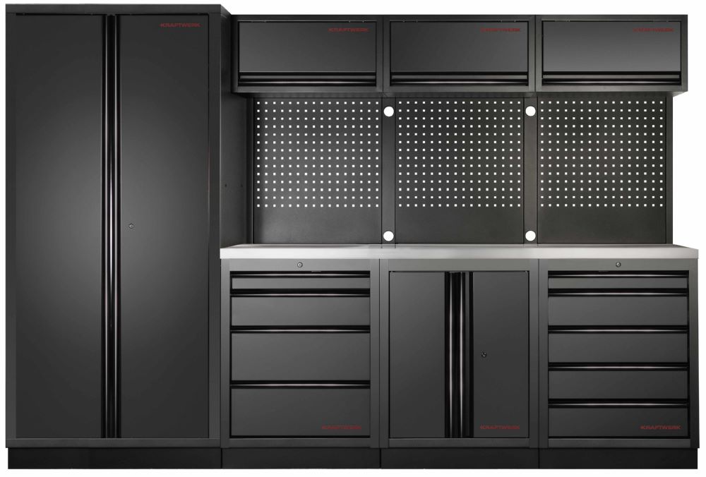 Produktbild Kraftwerk MOBILIO Black Werkstattschrank 4er Kombi mit Lochwand Edelstahl 430