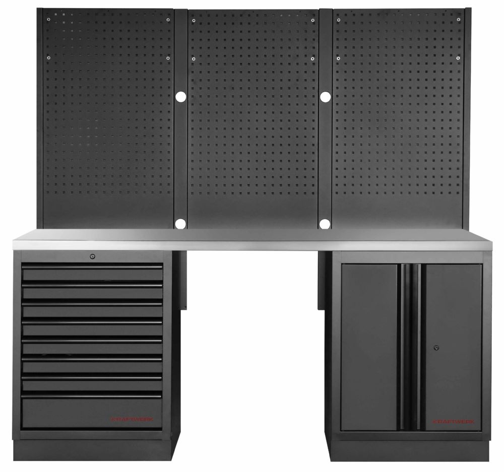 Produktbild Kraftwerk MOBILIO Black Werkstattschrank 2er Kombi mit Lochwand Edelstahl 430 tiefschwarz