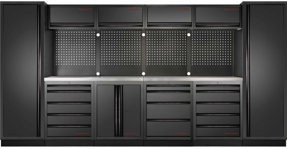 Produktbild Kraftwerk MOBILIO Black Werkstatt Schrank Wand System 6er Komplett-Kombi Platte Edelstahl