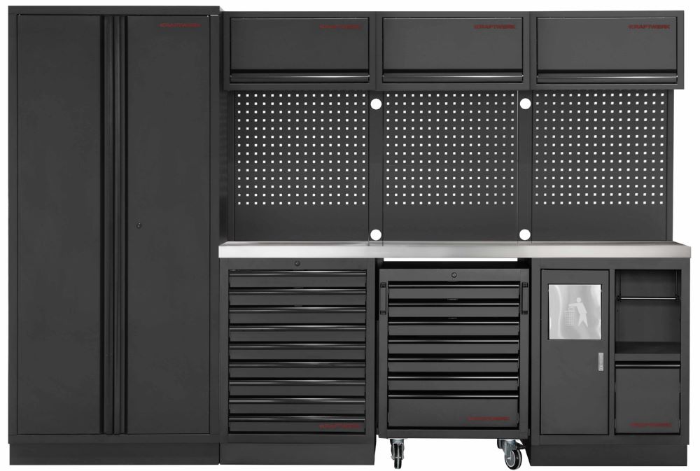 Produktbild Kraftwerk MOBILIO Black Werkstatt Schrankwand System 4er Komplett-Kombi Platte Edelstahl