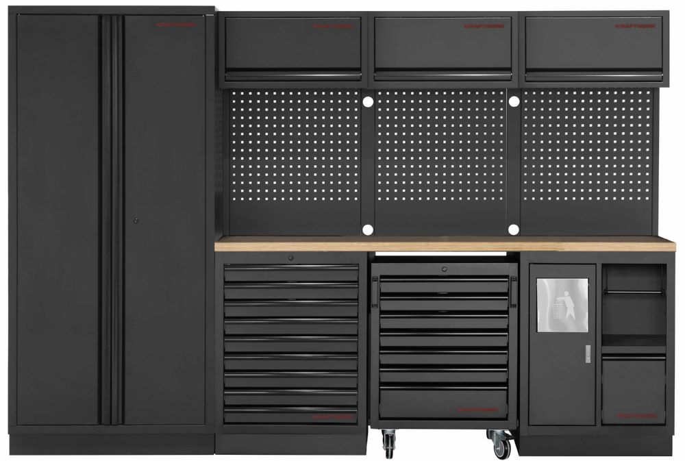 Produktbild Kraftwerk MOBILIO-EX Black Werkstatt Schrankwand System 4er Kombi Platte Buche