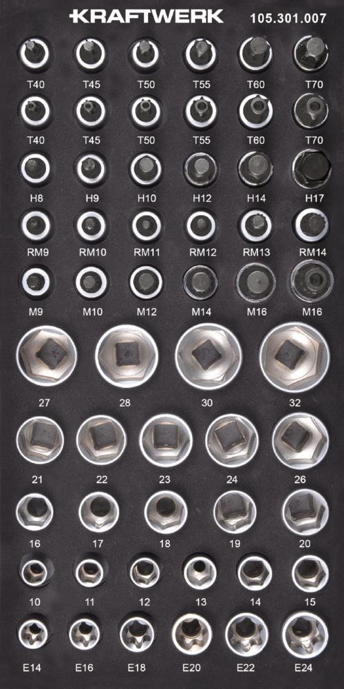 Produktbild Kraftwerk Steckschlüsseleinsatz Sechskant Innensechskant Torx Vielzahn Ribe 56 teilig