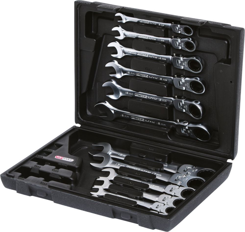 Produktbild KS Tools GEARplus Gelenk Ratschenringmaulschlüssel Satz 12 teilig feststellbar bild 1