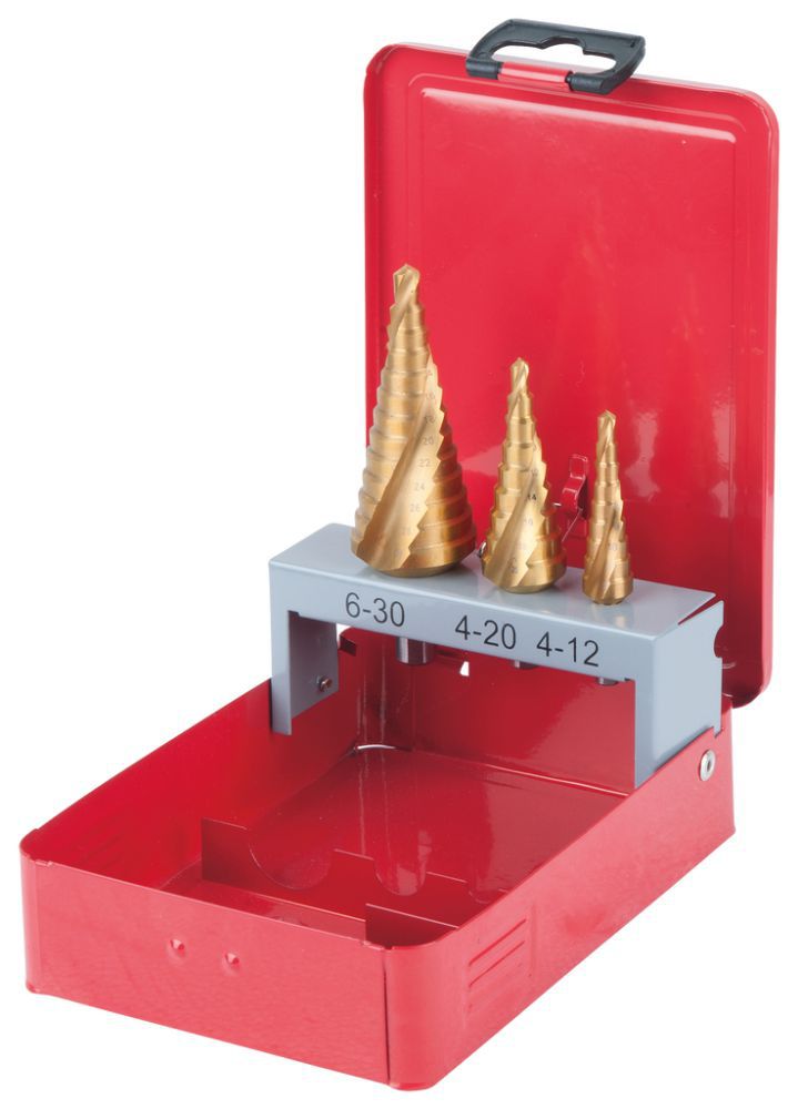 Produktbild KS Tools HSS TiN Stufenbohrer Satz Stahlblechkassette 3 teilig