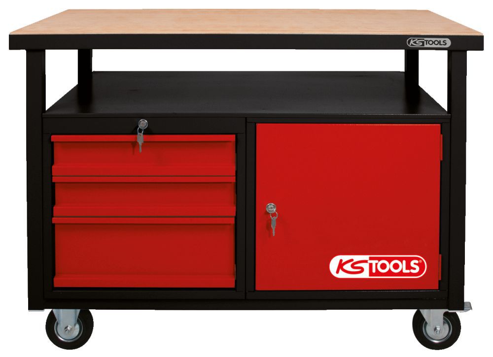 Produktbild KS TOOLS Fahrbare Werkbank mit 3 Schubladen und 1 Tür bild 2