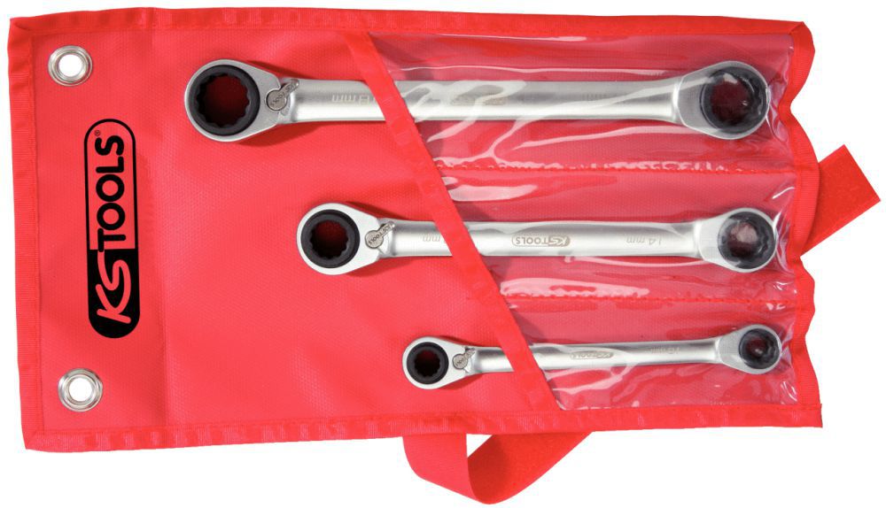 Produktbild KS Tools 4 in 1 GEARplus umschaltbar Doppel Ratschenringschlüssel Satz 3 teilig
