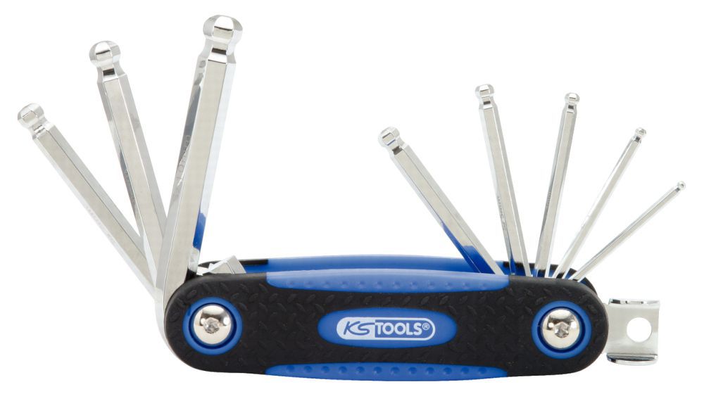 Produktbild KS Tools CHROMEplus Kugelkopf Innensechskant Winkelstiftschlüssel Klapphalter 8 Teile